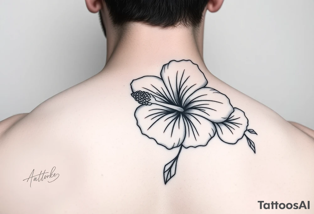 Hibiscus floral sleeve fine line tattoo idea