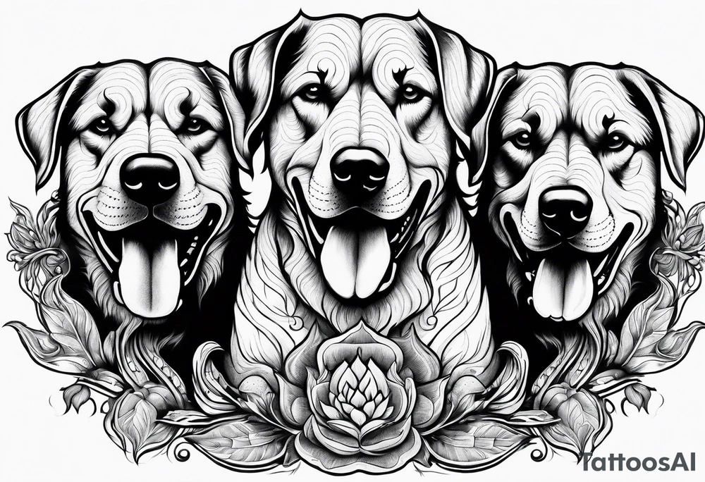 A three headed dog standing in fire tattoo idea
