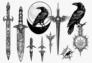 Raven , dagger , moon tattoo idea