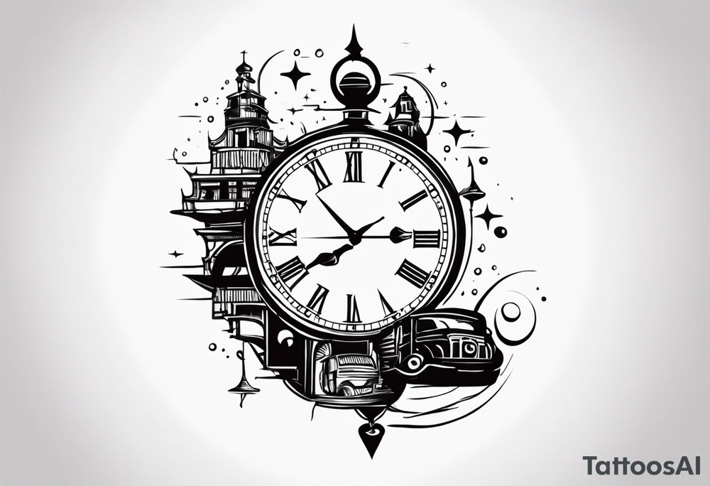 Combine elements representing time and travel. Use the words “I will follow you into the dark”. Make it simple. tattoo idea
