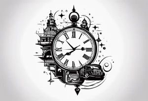 Combine elements representing time and travel. Use the words “I will follow you into the dark”. Make it simple. tattoo idea