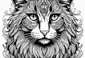 Long hair cat, regal, face black and white tattoo idea