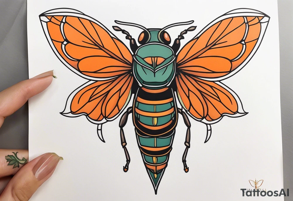 Neo traditional Cicada with orange lily tattoo idea