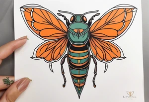 Neo traditional Cicada with orange lily tattoo idea