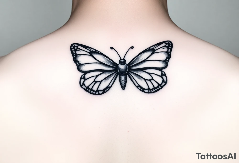 A bow tie with a butterfly as the outline tattoo idea