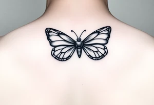 A bow tie with a butterfly as the outline tattoo idea