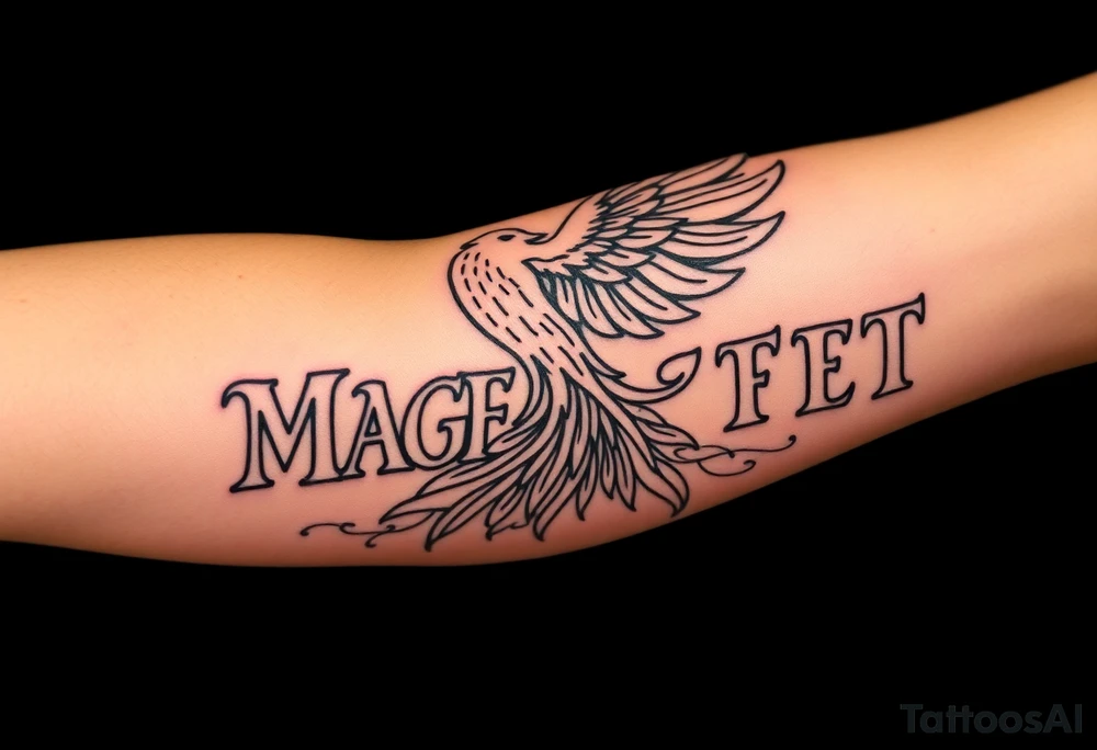 magnificent phoenix rising from golden flames with trailing embers tattoo idea