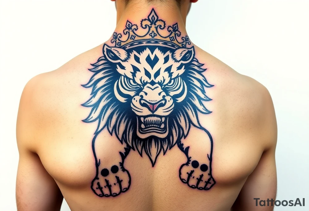 Japanese lion wearing crown tattoo idea