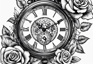 Pocket clock with blue roses tattoo idea