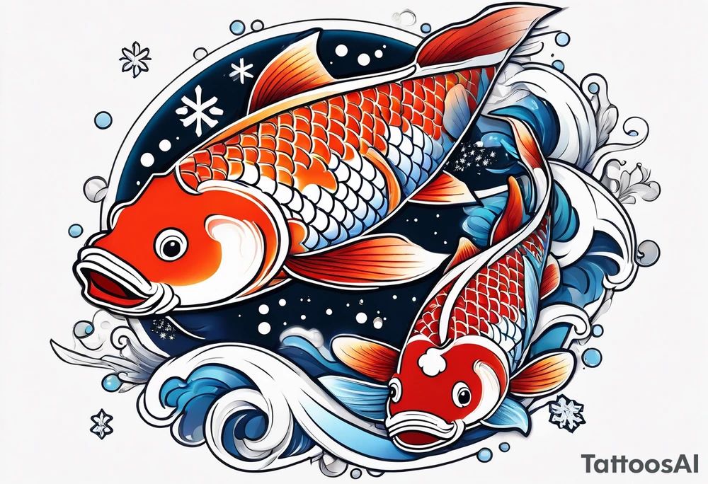 Constellation, animal koi carp, snowflake tattoo idea