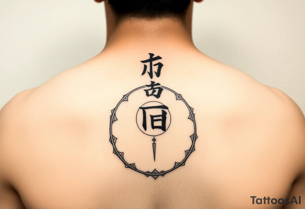 Minimalist Clean, modern wu wei, vertical symbols unique meditative design tattoo idea