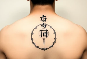 Minimalist Clean, modern wu wei, vertical symbols unique meditative design tattoo idea