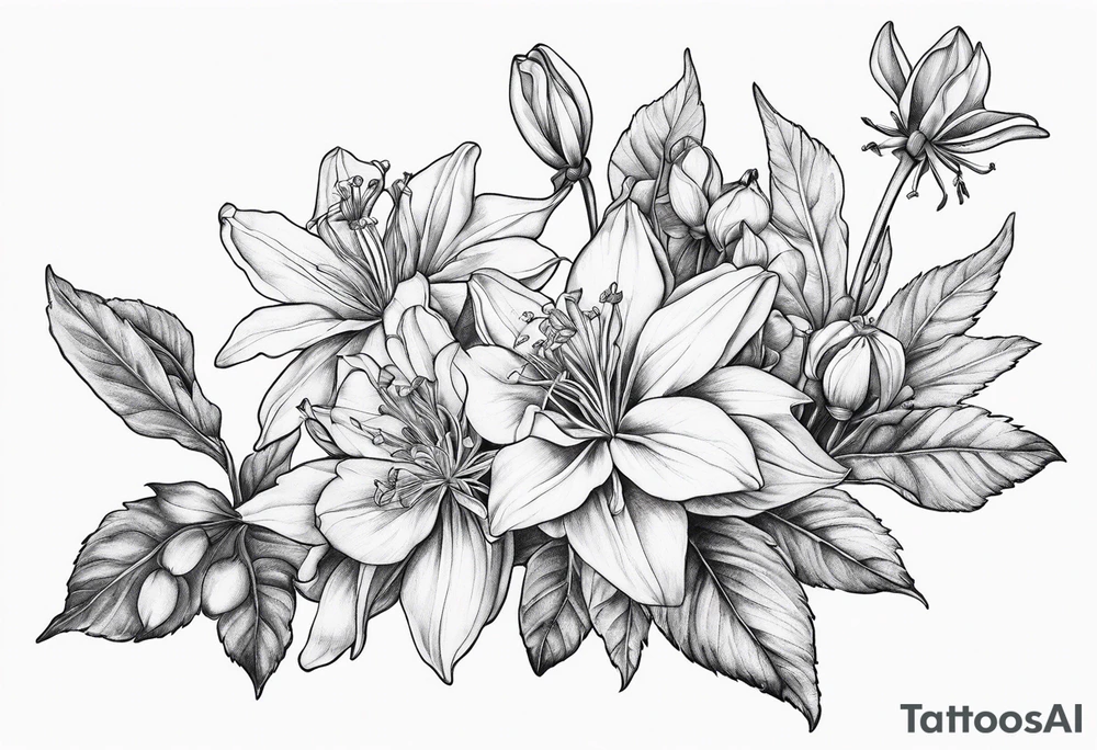 Columbine plant and flowers tattoo idea
