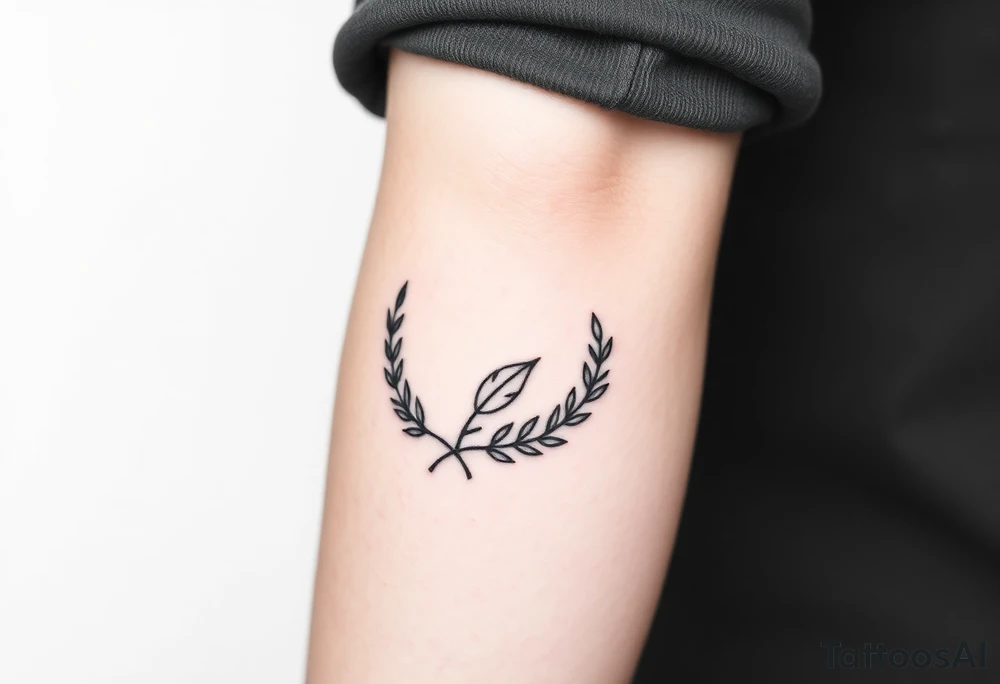 laurel branch with one leaf inverted tattoo idea