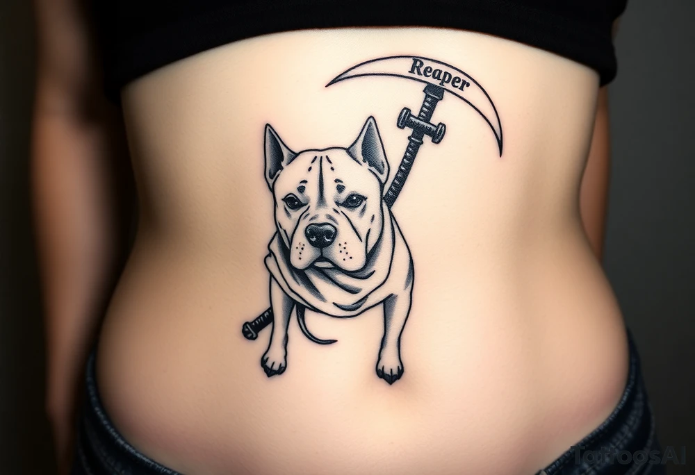 A pit bull dog as the grim reaper tattoo idea