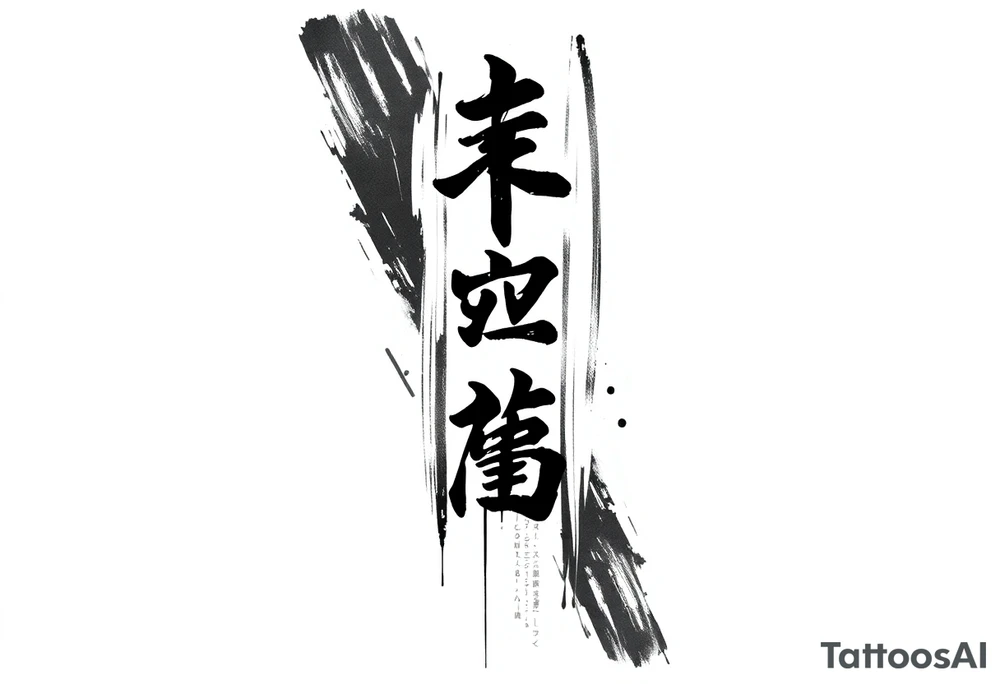 A black and gray tattoo design featuring the Japanese kanji 成長 (growth) and 忍耐 (perseverance), arranged vertically in bold brushstroke ink style. Surround the kanji with subtle martial arts symbolism, like a BJJ belt or grappling figures in motion. Incorporate inspirational energy similar to Kobe Bryant’s Mamba Mentality or Stephen Curry’s faith and discipline, reflected through minimalist elements like a subtle basketball silhouette or flame. The design should feel powerful, clean, and philosophical tattoo idea