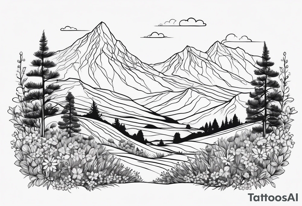 delicate fine line and small. Hills with Texas wildflowers tattoo idea delicate fine line and small. Hills with Texas wildflowers tattoo idea