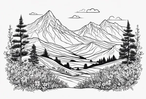 delicate fine line and small. Hills with Texas wildflowers tattoo idea
