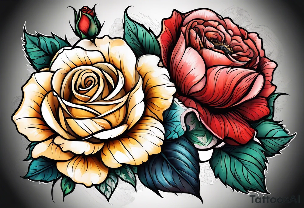 animal flower rose, sunflower, tattoo idea