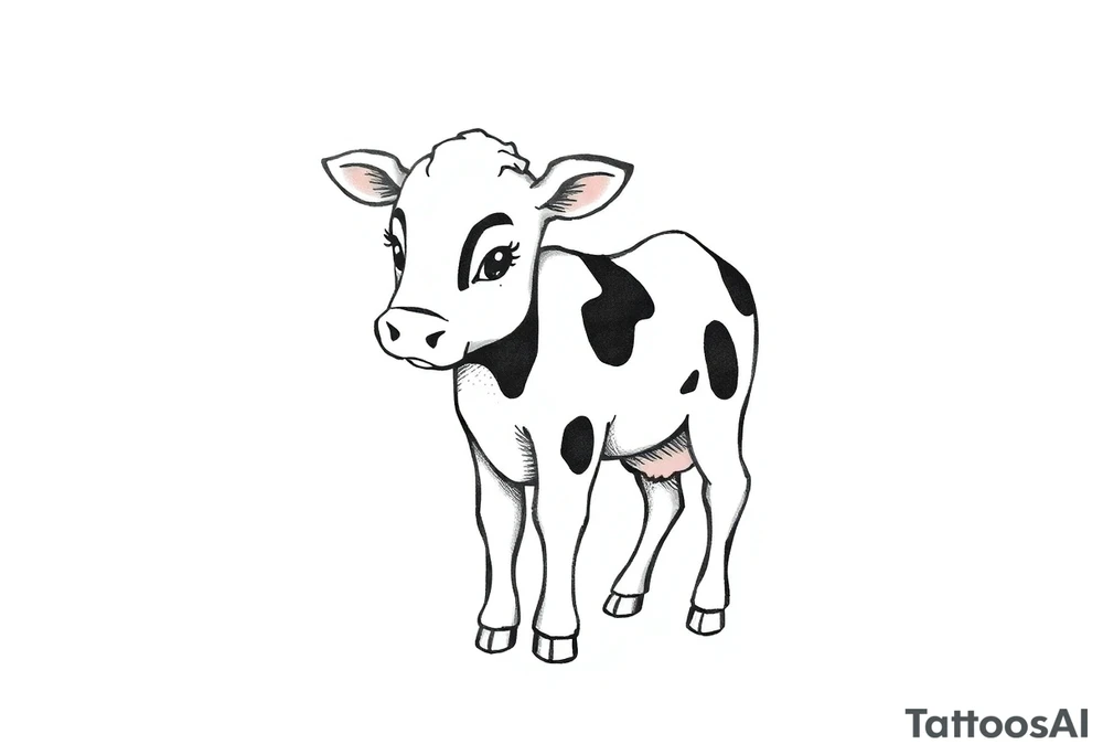 small cute black and white patched baby cow tattoo idea