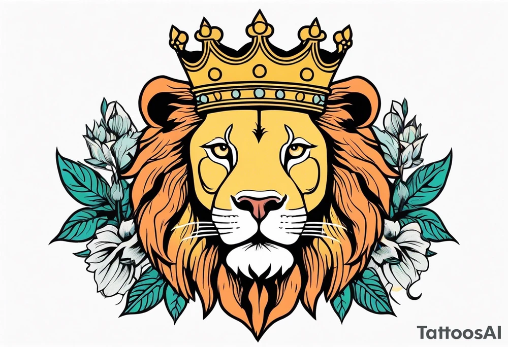 lion with crown on head


vintage tattoo style old school traditional bold color simple with flowers surrounded tattoo idea
