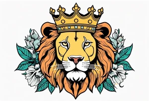 lion with crown on head


vintage tattoo style old school traditional bold color simple with flowers surrounded tattoo idea