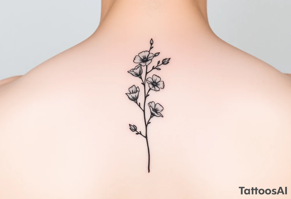 minimalist fine line sweet pea vine with larkspur and violet tattoo idea