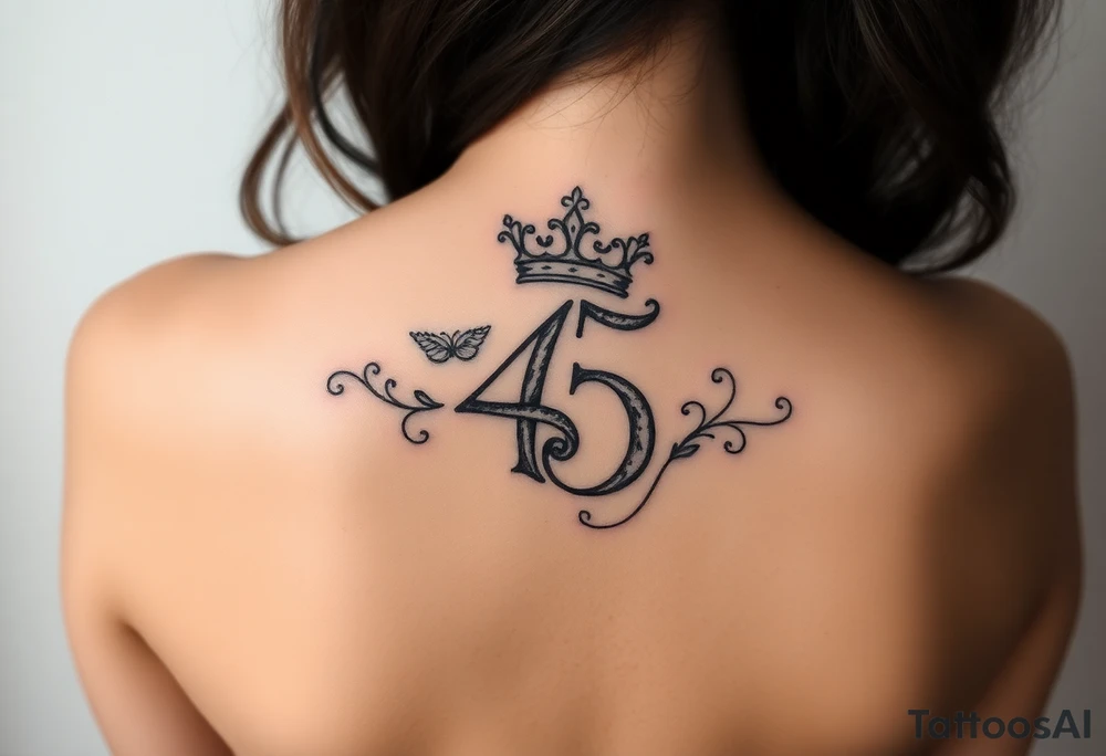 Trying to get a coverup over the number 45 with a capital G with a crown tilted to the left of it tattoo idea