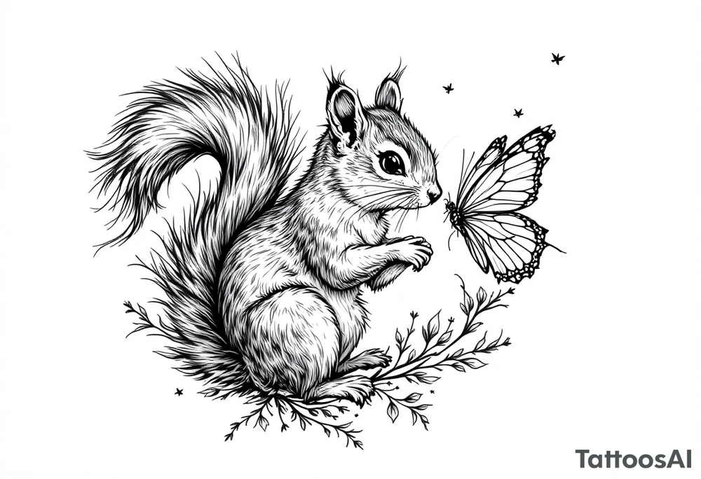 A Squirrel with a butterfly in hands tattoo idea
