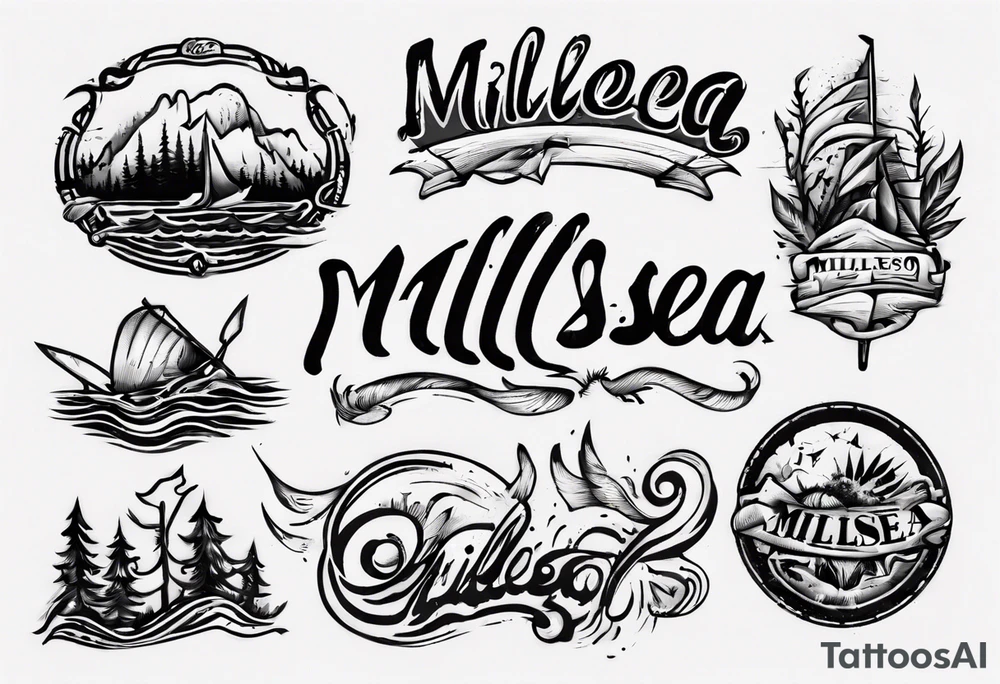 The word "MILLSEA", with an outdoors vibe. Block lettering tattoo idea