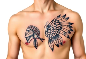 Native American chest in full color male left peck tattoo idea