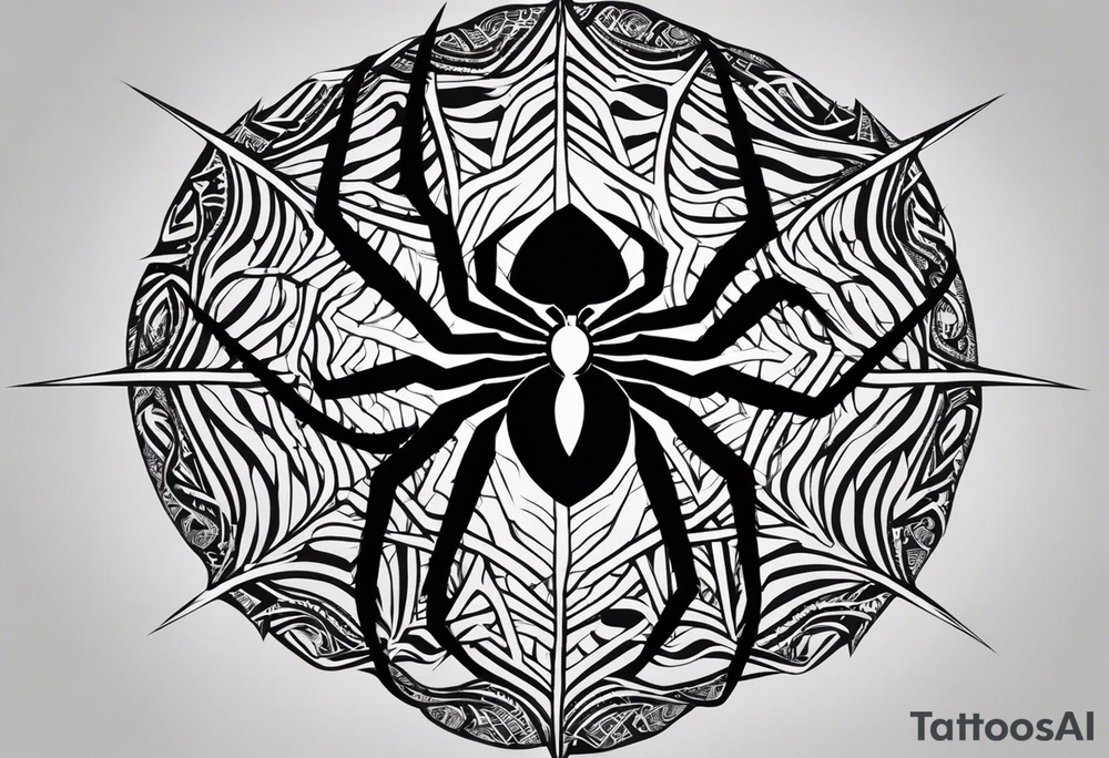 Design a powerful inner bicep tattoo for a dark-skinned black male featuring Anansi the Spider from Ghanaian mythology. Anansi is depicted weaving a web made from bright, crackling lightning bolts. The web extends outward from the center of the design, creating an intricate, flowing pattern. The lightning web should be sharp and dynamic, symbolizing energy and power, while Anansi sits calmly at the center, representing wisdom and control.

The spider should have a stylized, bold appearance, with strong, clean lines that stand out on dark skin. The lightning bolts in the web should feature bright, vivid colors like electric blue or white, contrasting well against the dark skin tone. Surrounding the web, subtle clouds or storm elements should fade into the background to create depth and dimension without overpowering the central design. Ensure that the web and lightning bolts are the primary focus, with fine detail that reflects both strength and intellect.”
Inner bicep tattoo idea