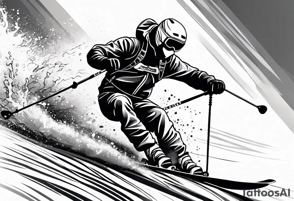Skier in motion, fine line, more abstract tattoo idea