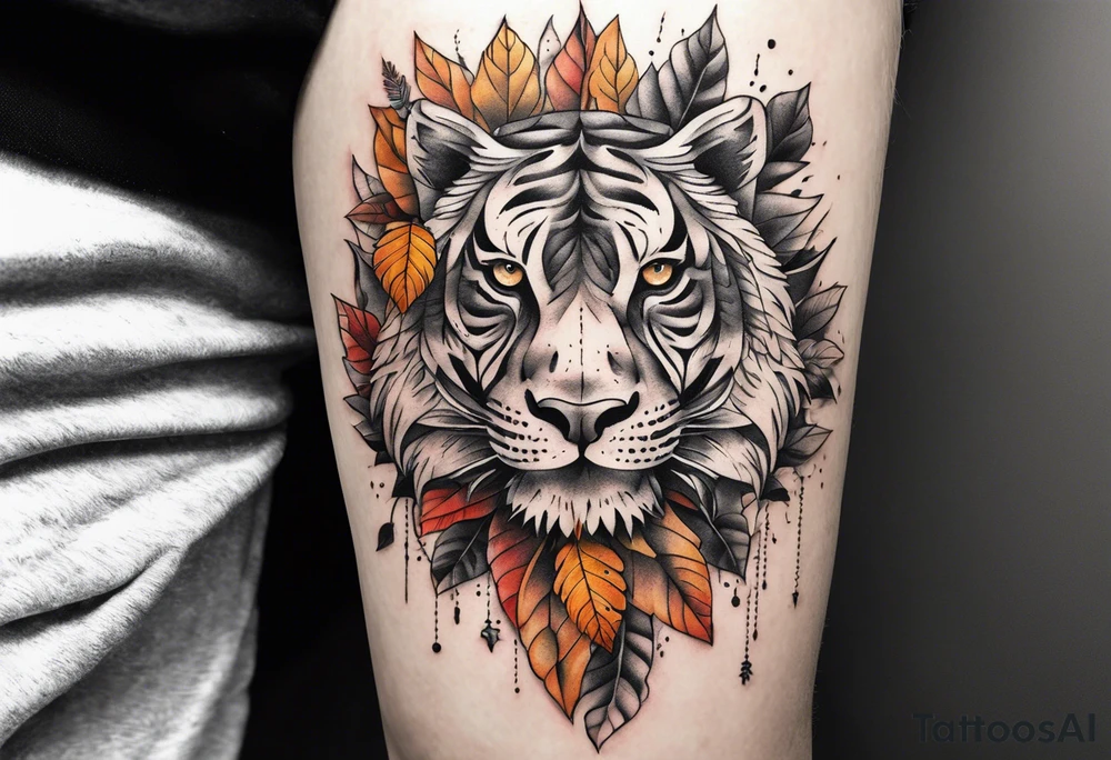 Front knee tattoo with fall colors tattoo idea