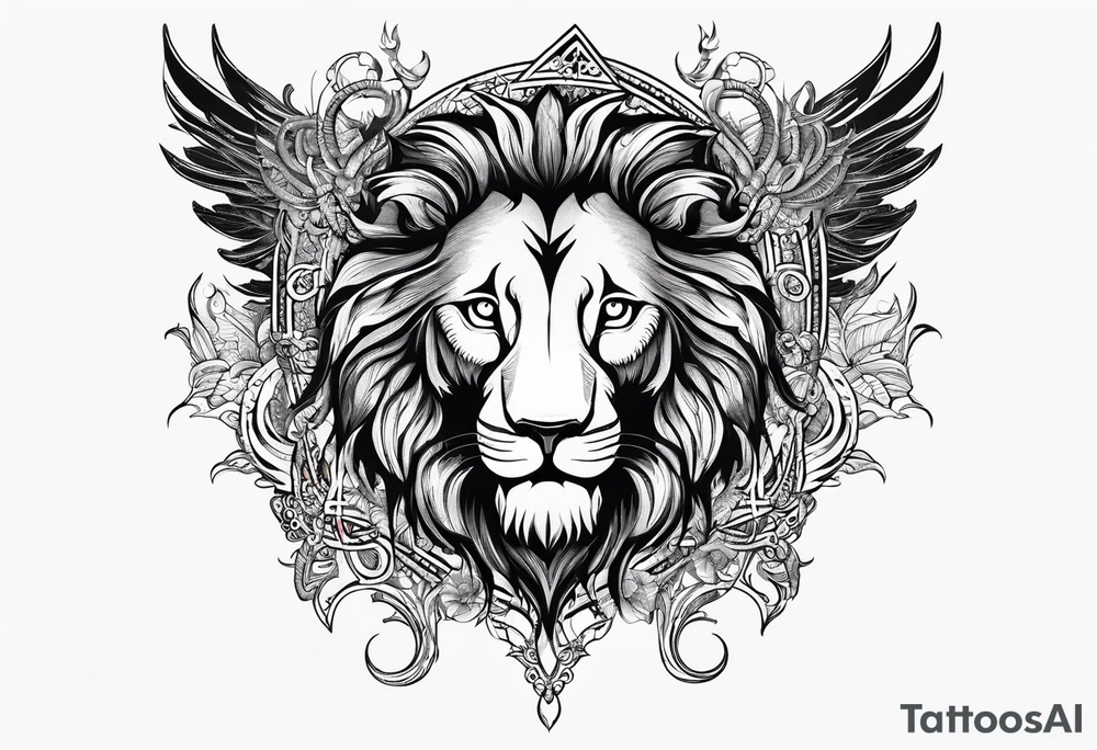 Lion with burned wings an ouroboros sign tattoo idea