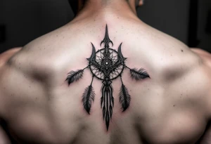 native dreamcatcher trident tattoo idea