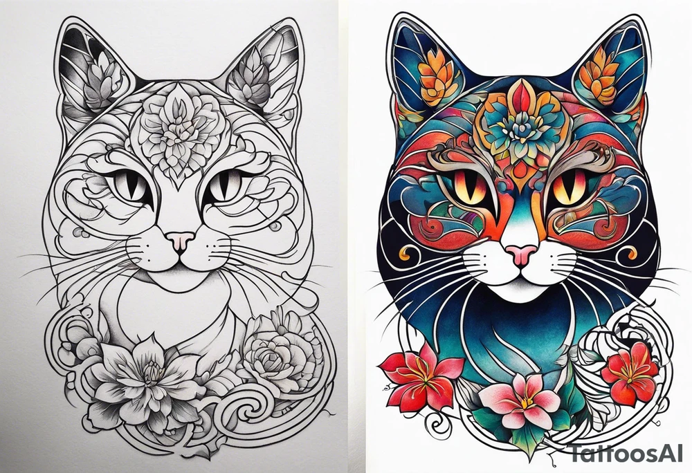 simple cat design tattoo idea