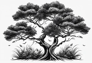 close up line drawing of 5 trees tattoo idea