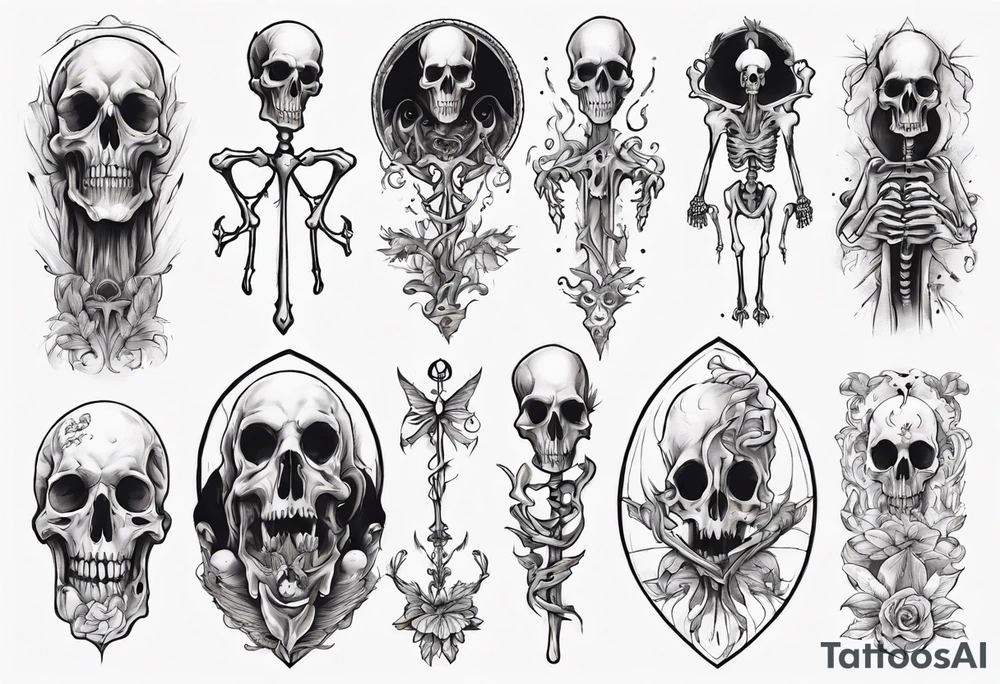 Tall creepy bone figure tattoo idea