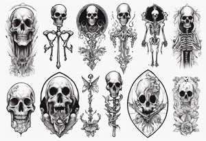 Tall creepy bone figure tattoo idea