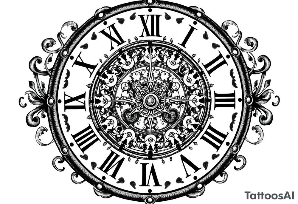 vintage roman numerals within ornate clockwork mechanism tattoo idea