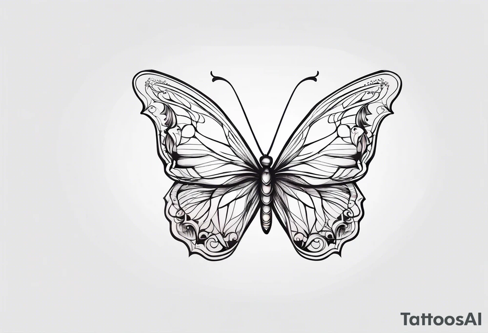 thin delicate contour butterfly tattoo idea
