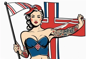 Pinup girl holding a Norwegian flag in traditional tattoo style tattoo idea