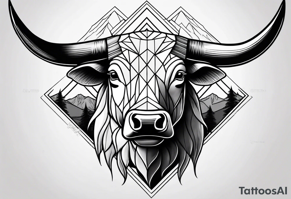 Bulls head coming out of the mountains tattoo idea