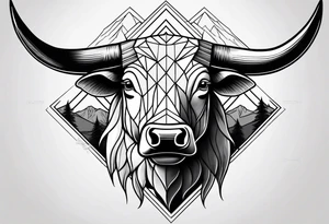 Bulls head coming out of the mountains tattoo idea