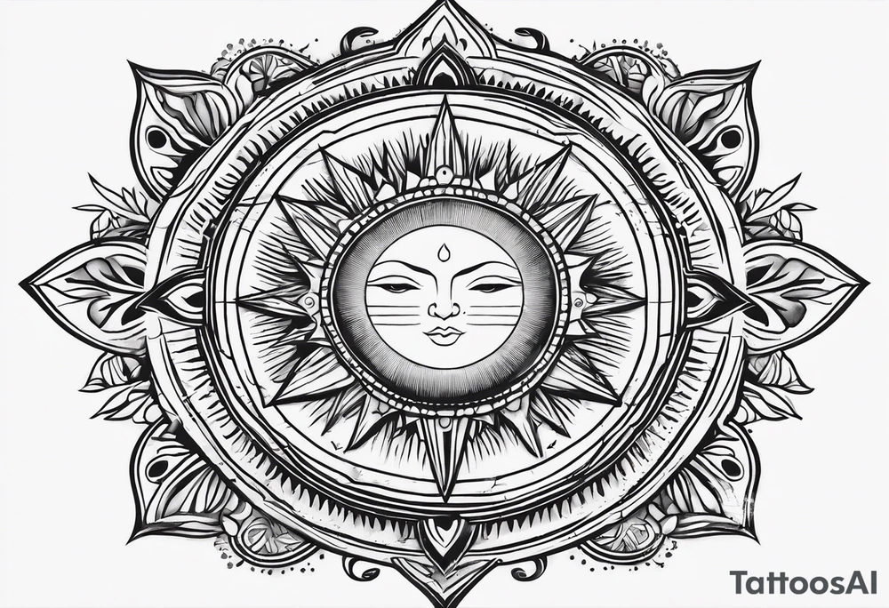 sun with rays, minimalistic, bohemian tattoo idea