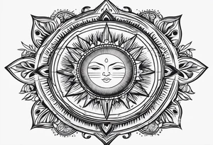 sun with rays, minimalistic, bohemian tattoo idea