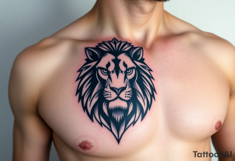 powerful lion on one pec tattoo idea