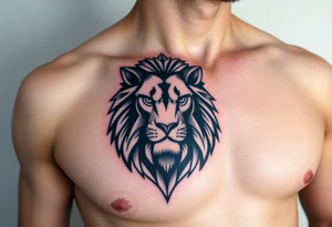 powerful lion on one pec tattoo idea