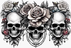 H.R. Giger tattoo with realistic evil skull, various flowers, water and fall colors tattoo idea